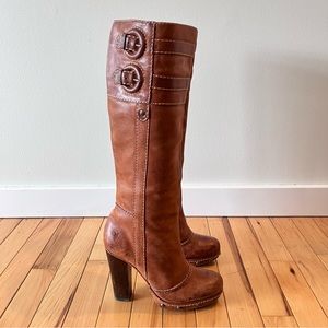 Frye Frankie Buckle Tall Knee High Leather Brown Boots Women’s Size 7.5